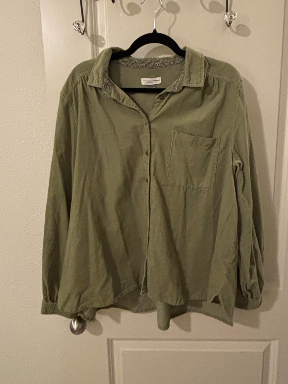 Pilcro Green Button-Up Shirt Jacket - Lagenlook, academia, versatile